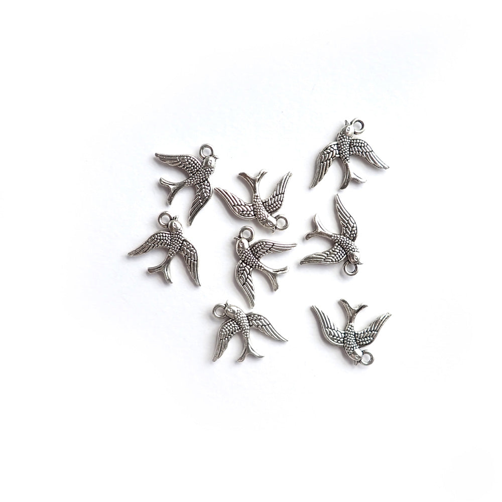 Swallow Bird Metal Charms, Silver Tone Color, about 8 charms