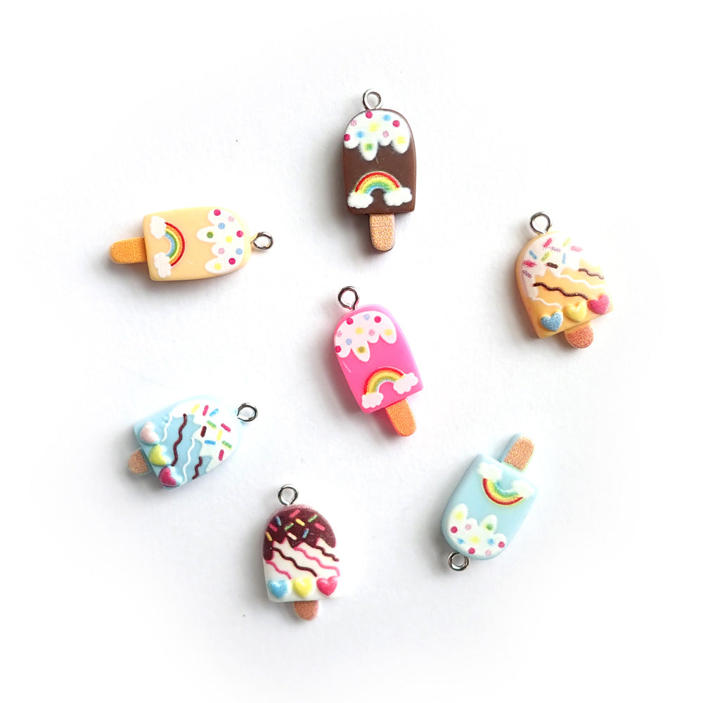 Plastic Ice Cream Popsicle Charms, Random Colors, 7 Charms