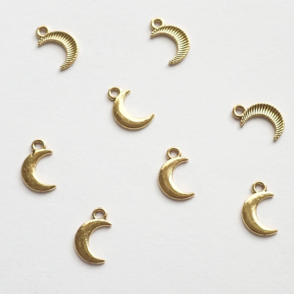 Solid Moon Metal Charms, Gold Tone Color, about 8 charms, for jewelry making & crafts