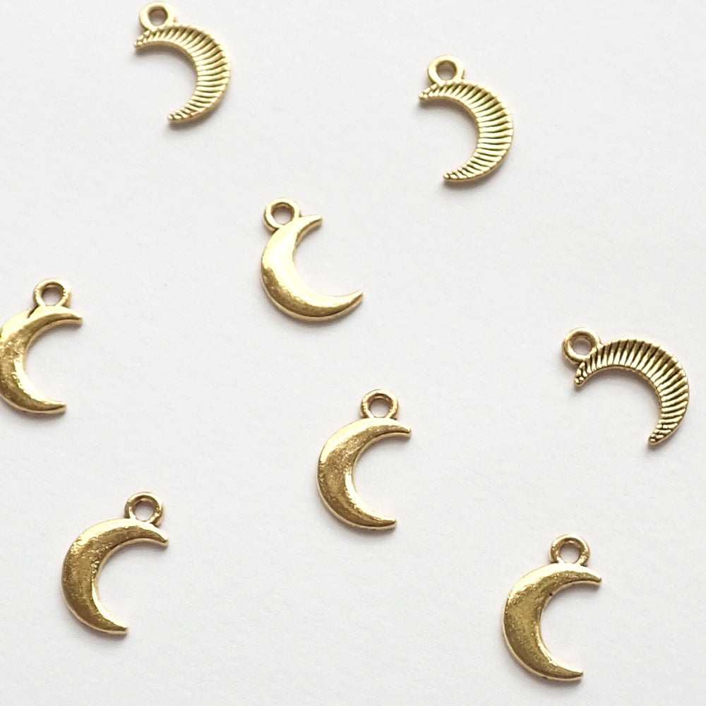 Solid Moon Metal Charms, Gold Tone Color, about 8 charms, for jewelry making & crafts