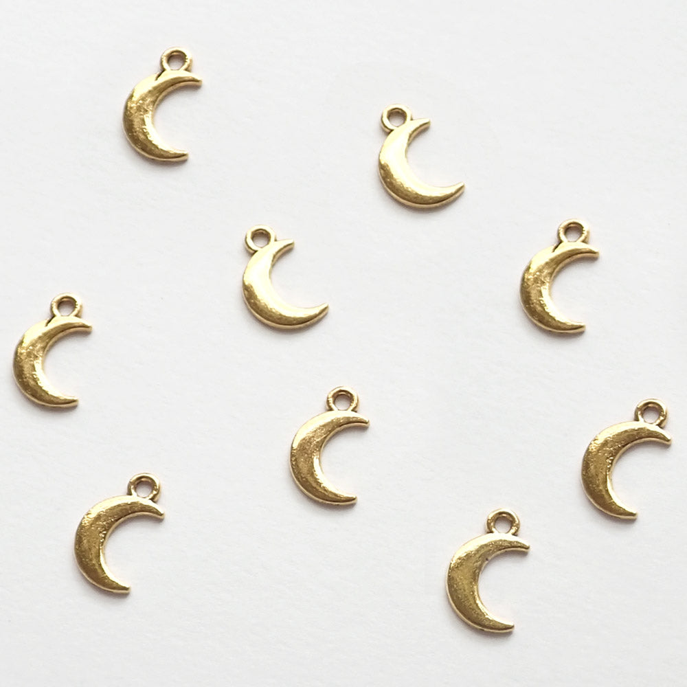 Solid Moon Metal Charms, Gold Tone Color, about 8 charms, for jewelry making &amp; crafts