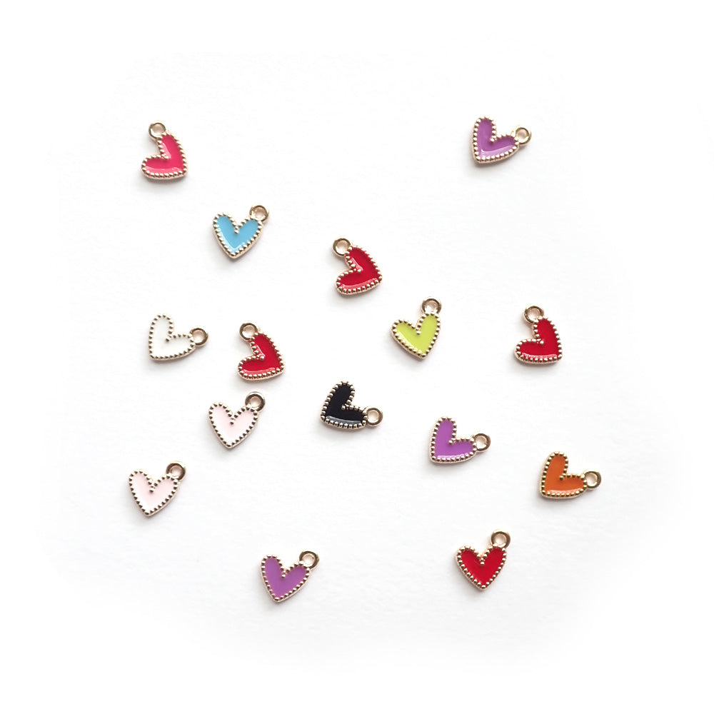 Enamel Heart Metal Charms, Mixed Colors, about 15 charms, for jewelry making &amp; crafts