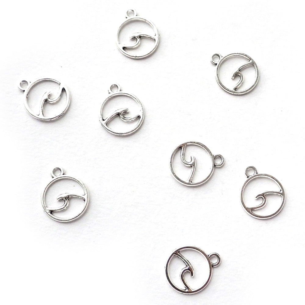 Wave Metal Charms, Silver Tone Color, about 8 charms, for jewelry making &amp; crafts
