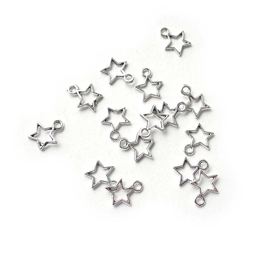 Small Open Star Metal Charms, Silver Color, about 15 charms, for jewelry making & crafts