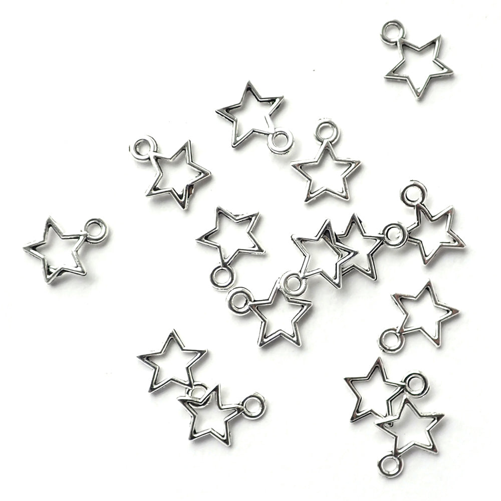 Small Open Star Metal Charms, Silver Color, about 15 charms, for jewelry making & crafts