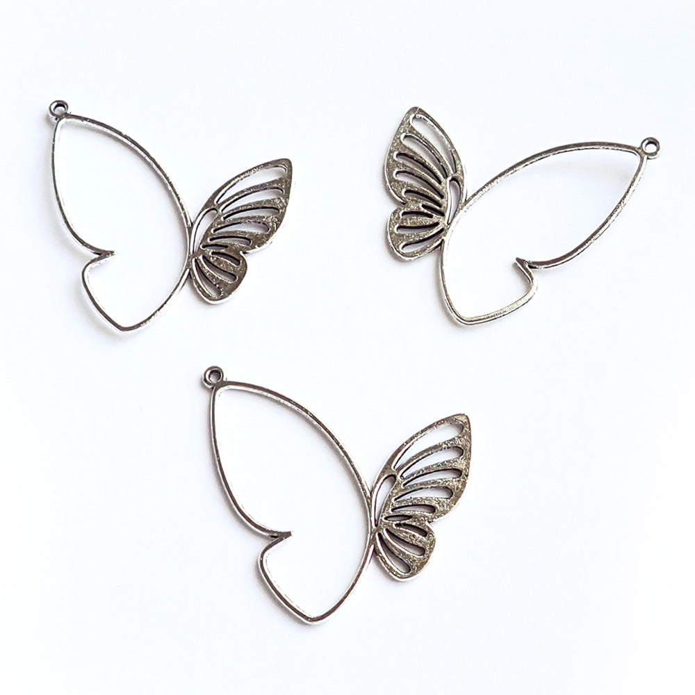 Large Buttterfly Charm Pendants, Silver Tone Color, 3 charms