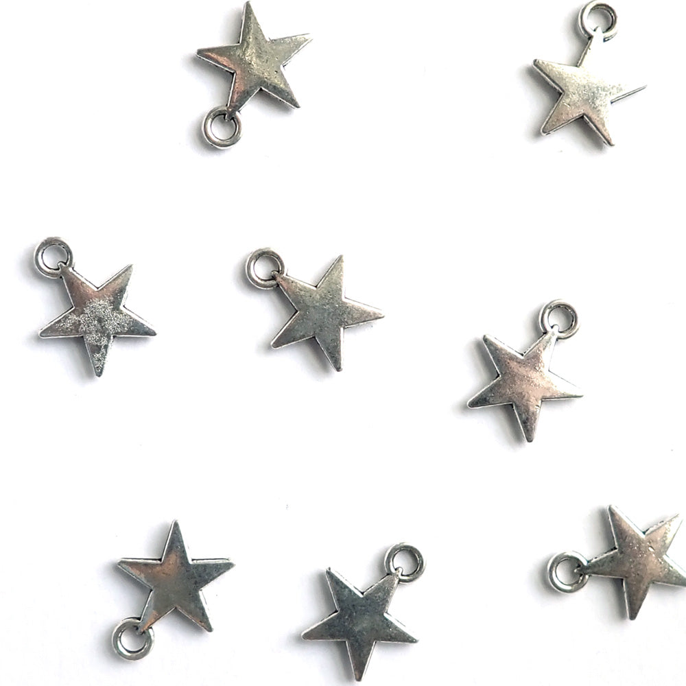 Solid Star Metal Charms, Silver Tone Color, 14x17mm, about 8 charms