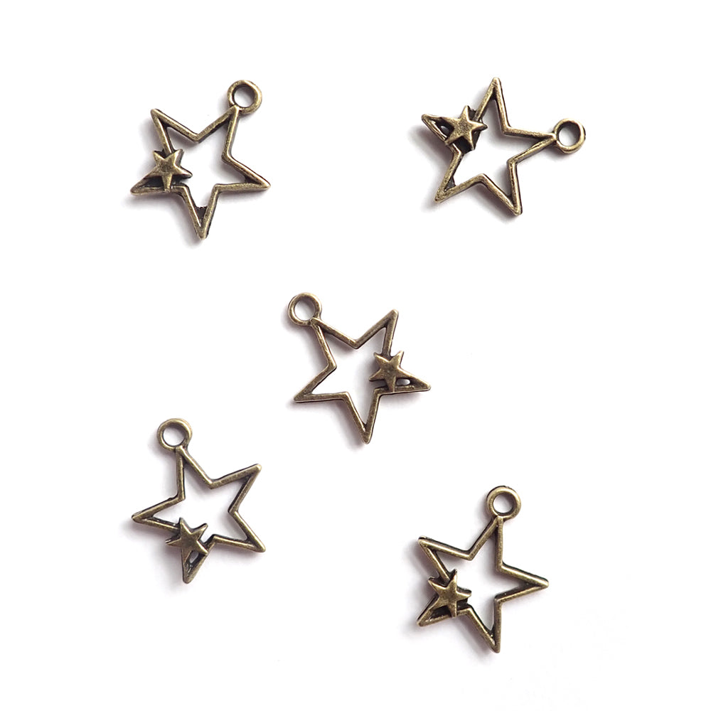 Double Star Metal Charms, 22x25mm, Antique Bronze Color, about 5 charms