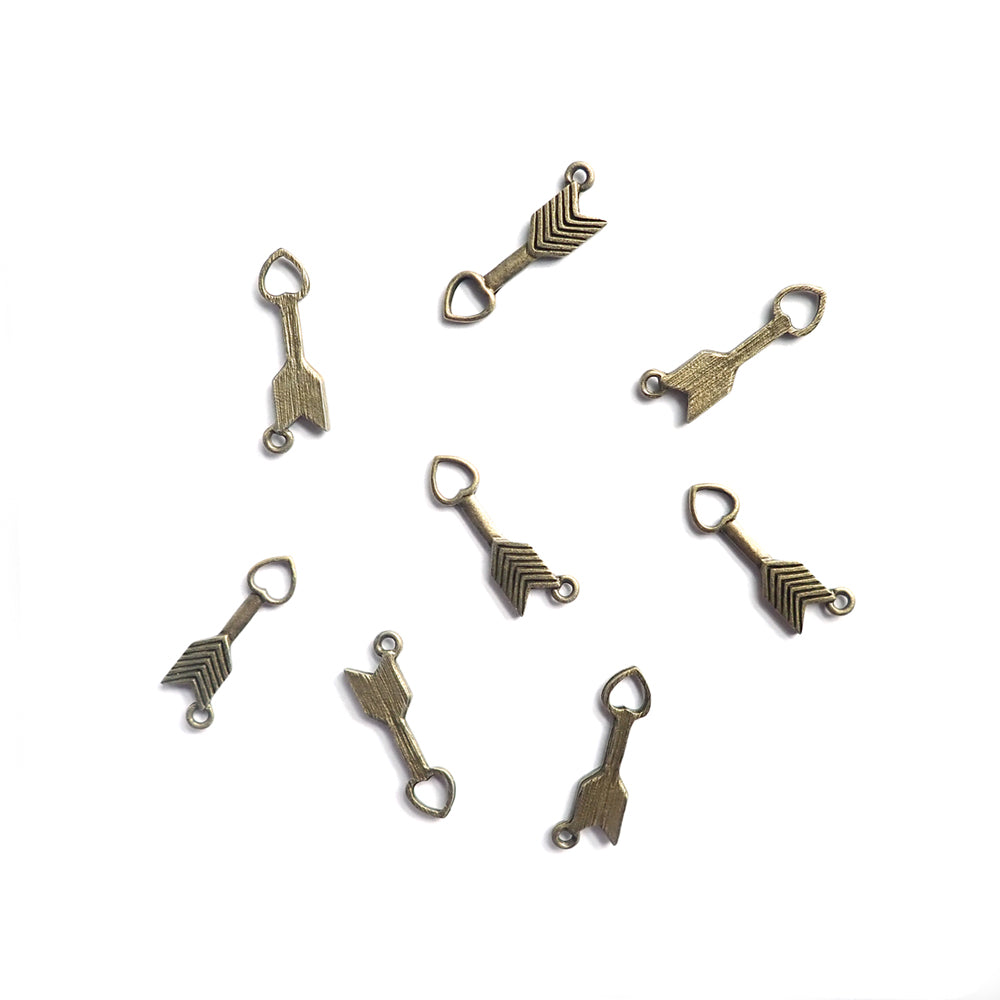 Heart Arrow Metal Charms, Antique Bronze Color, about 8 charms, for jewelry making & crafts