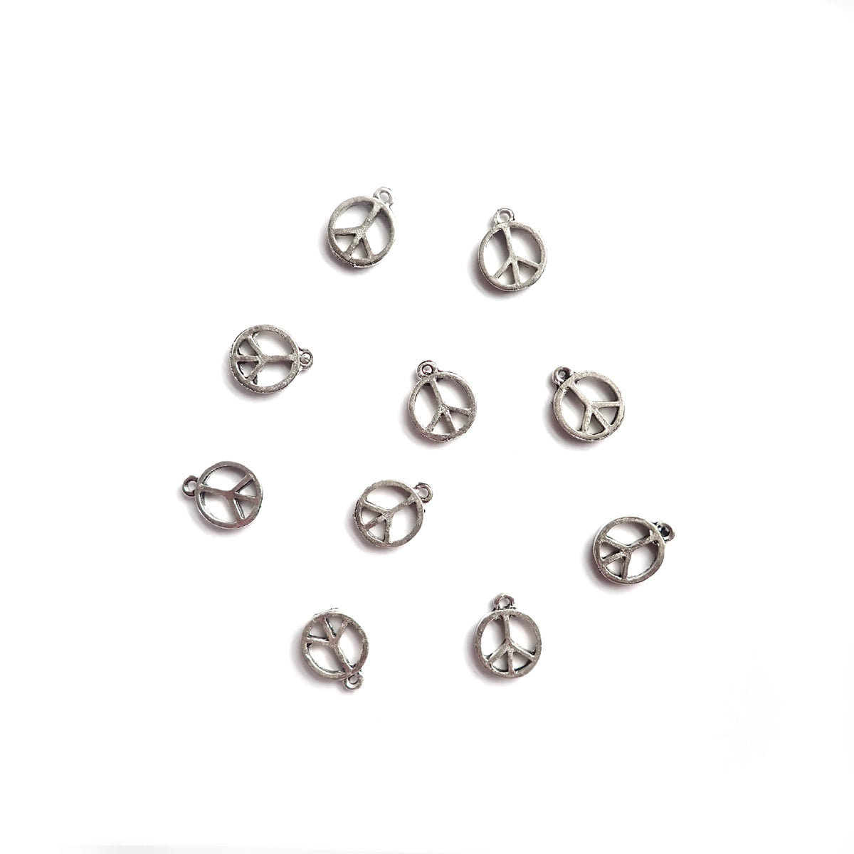 Peace Sign Metal Charms, Silver Color, 12 x 15mm, about 10 charms