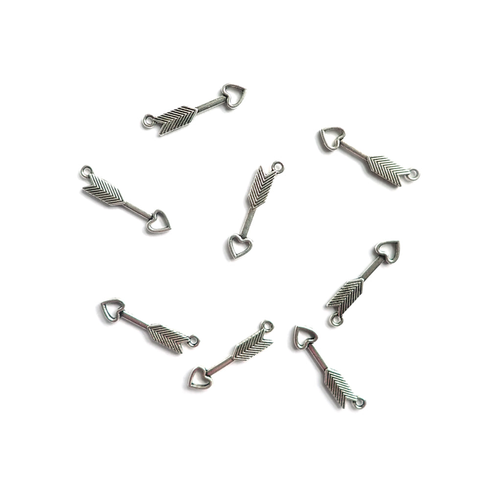 Heart Arrow Metal Charms, 30 x 7mm, Silver Color, about 8 charms, for jewelry making & crafts