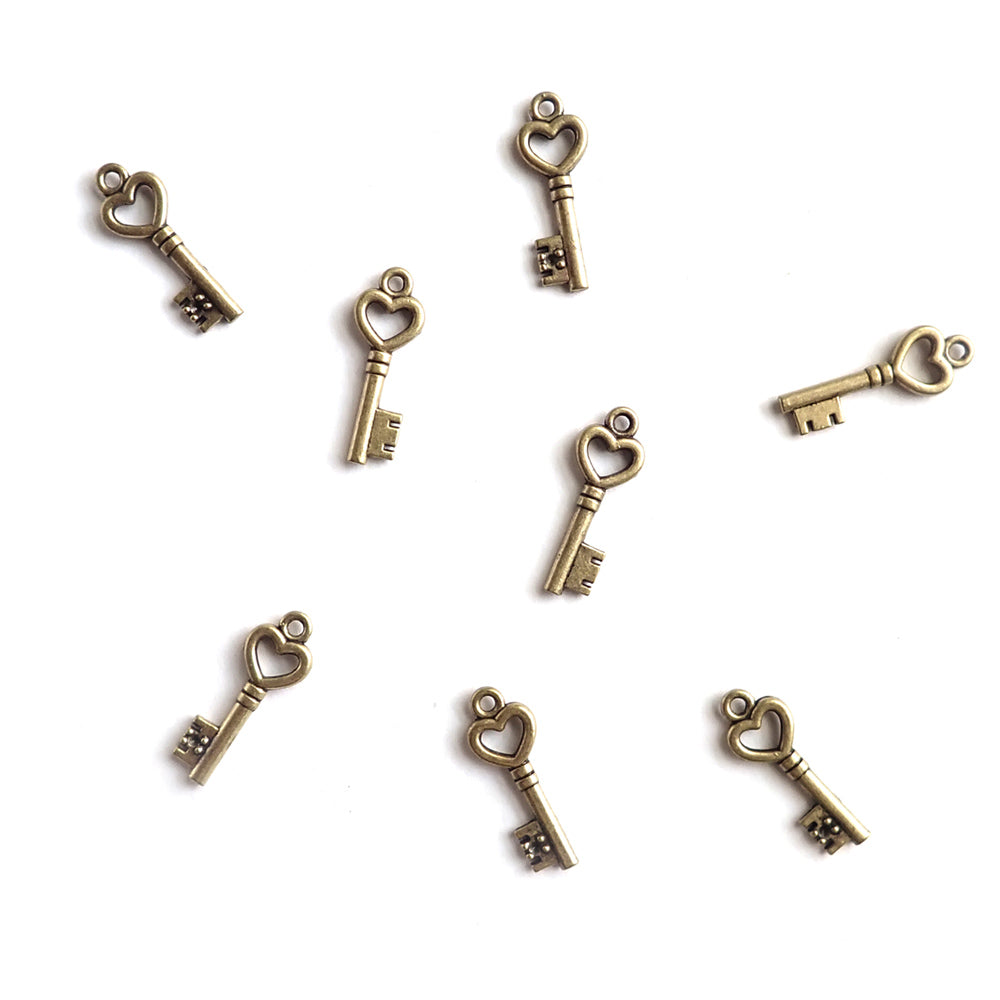 Heart Key Metal Charms, Antique Bronze Color, 20 x 7mm, about 8 charms