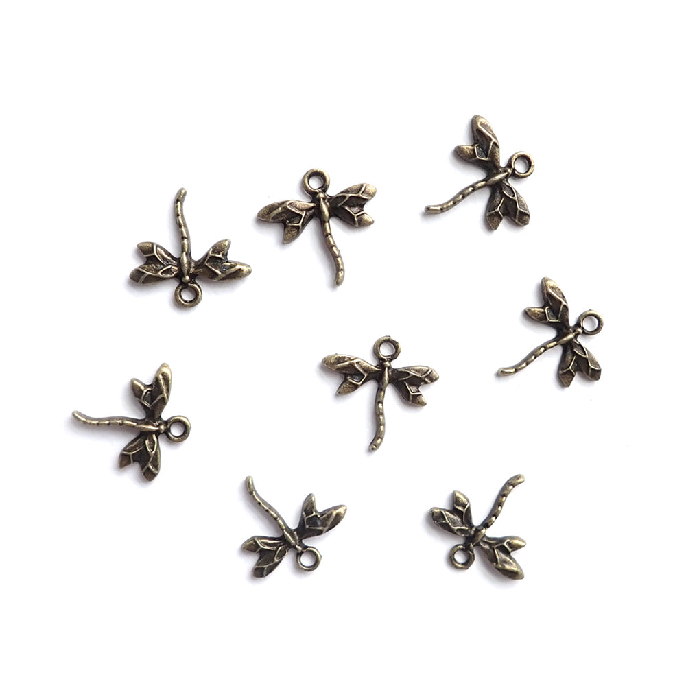 Small Dragonfly Metal Charms, Antique Bronze Color, about 8 charms