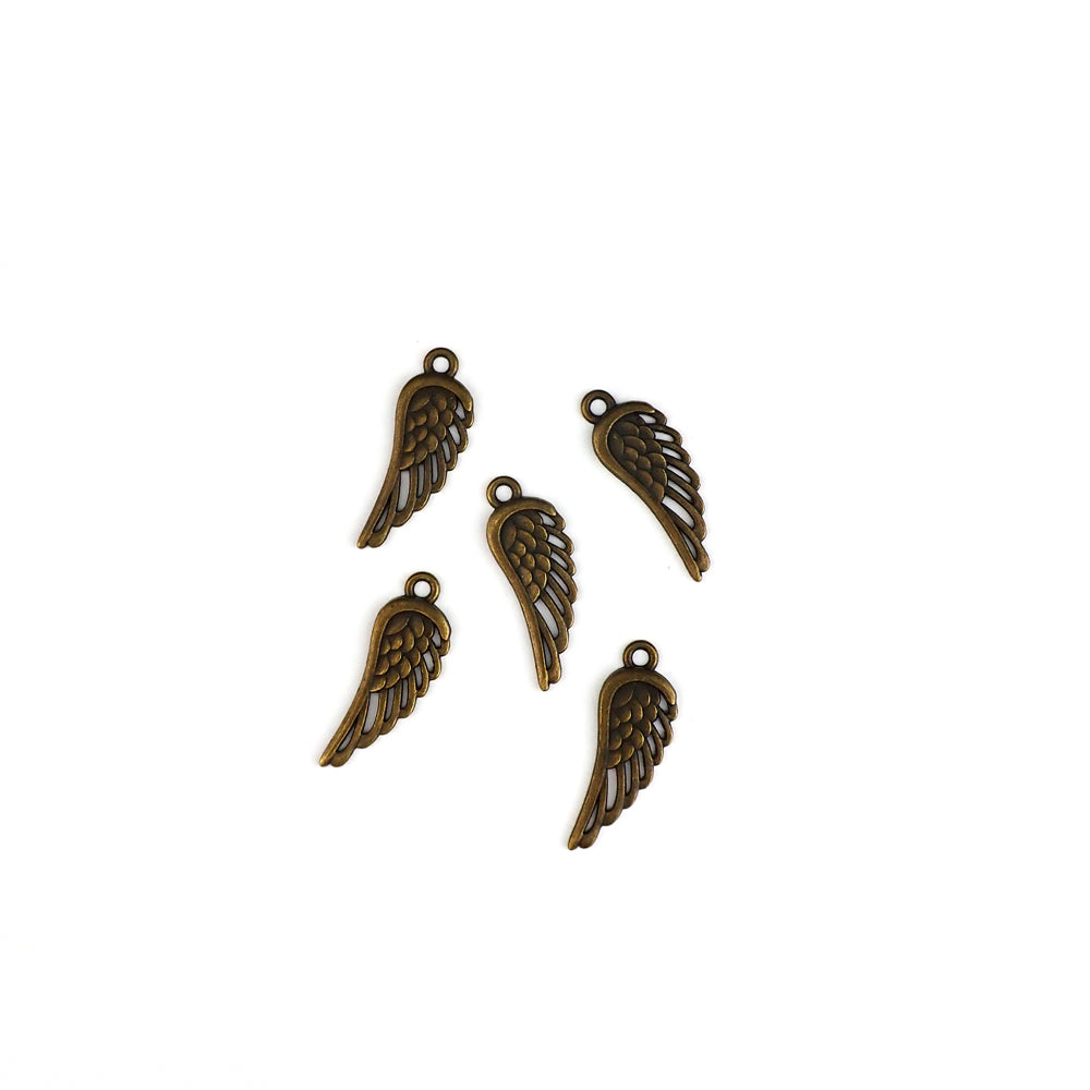 Large Angel Wing Metal Charms, Antique Bronze Color, about 5 charms
