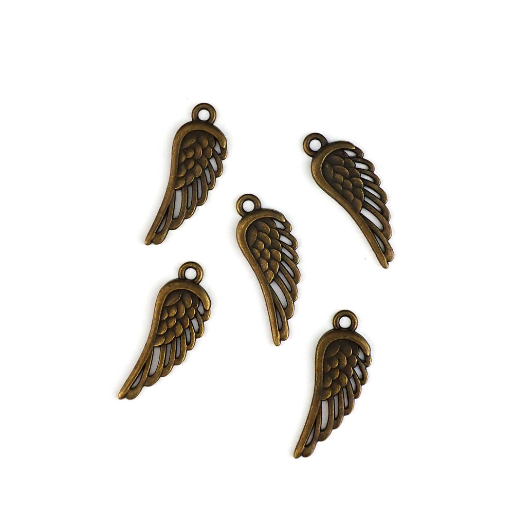 Large Angel Wing Charms, Antique Bronze, 33mm, 5 charms