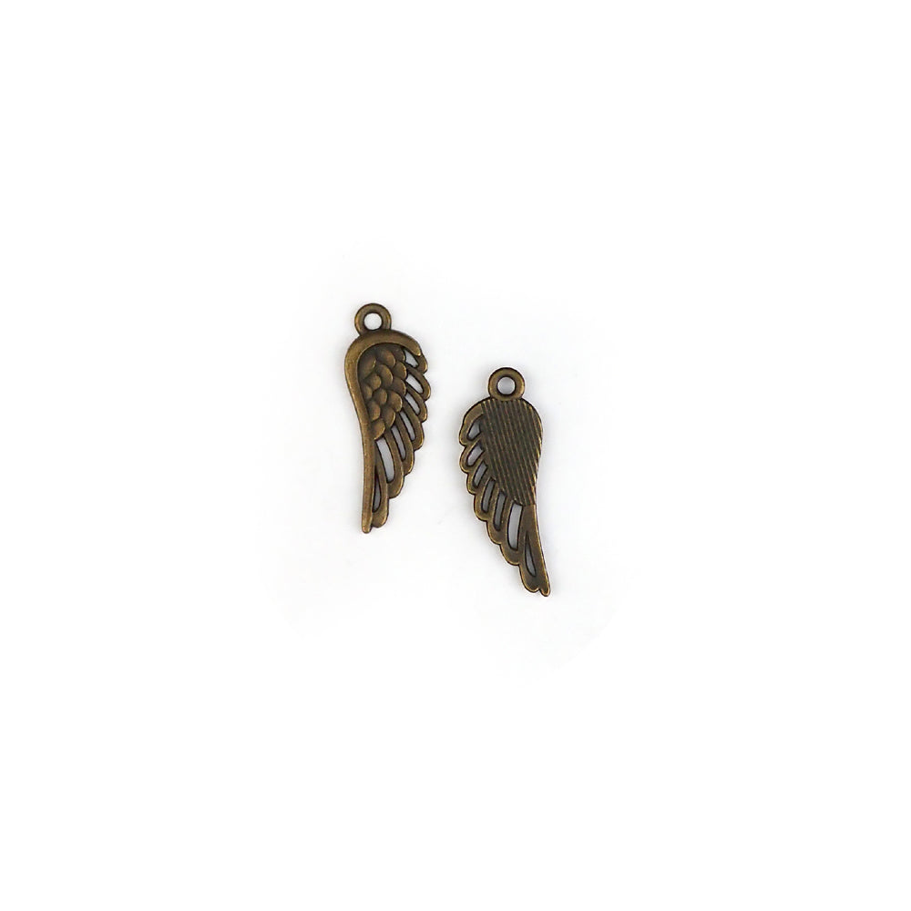 Large Angel Wing Metal Charms, Antique Bronze Color, 13x 33mm, 5 charms