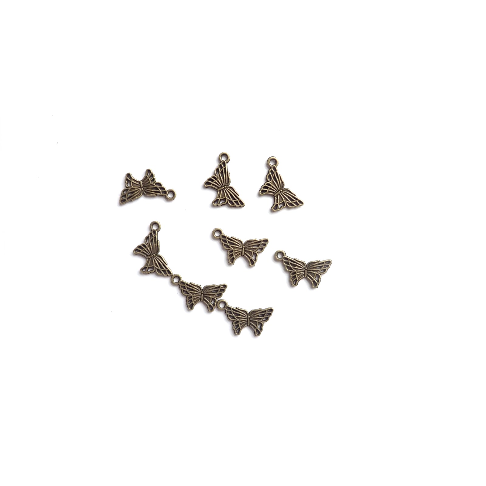 Butterfly Metal Charms (corner loop), Antique Bronze Color, about 8 charms, for jewelry making & crafts
