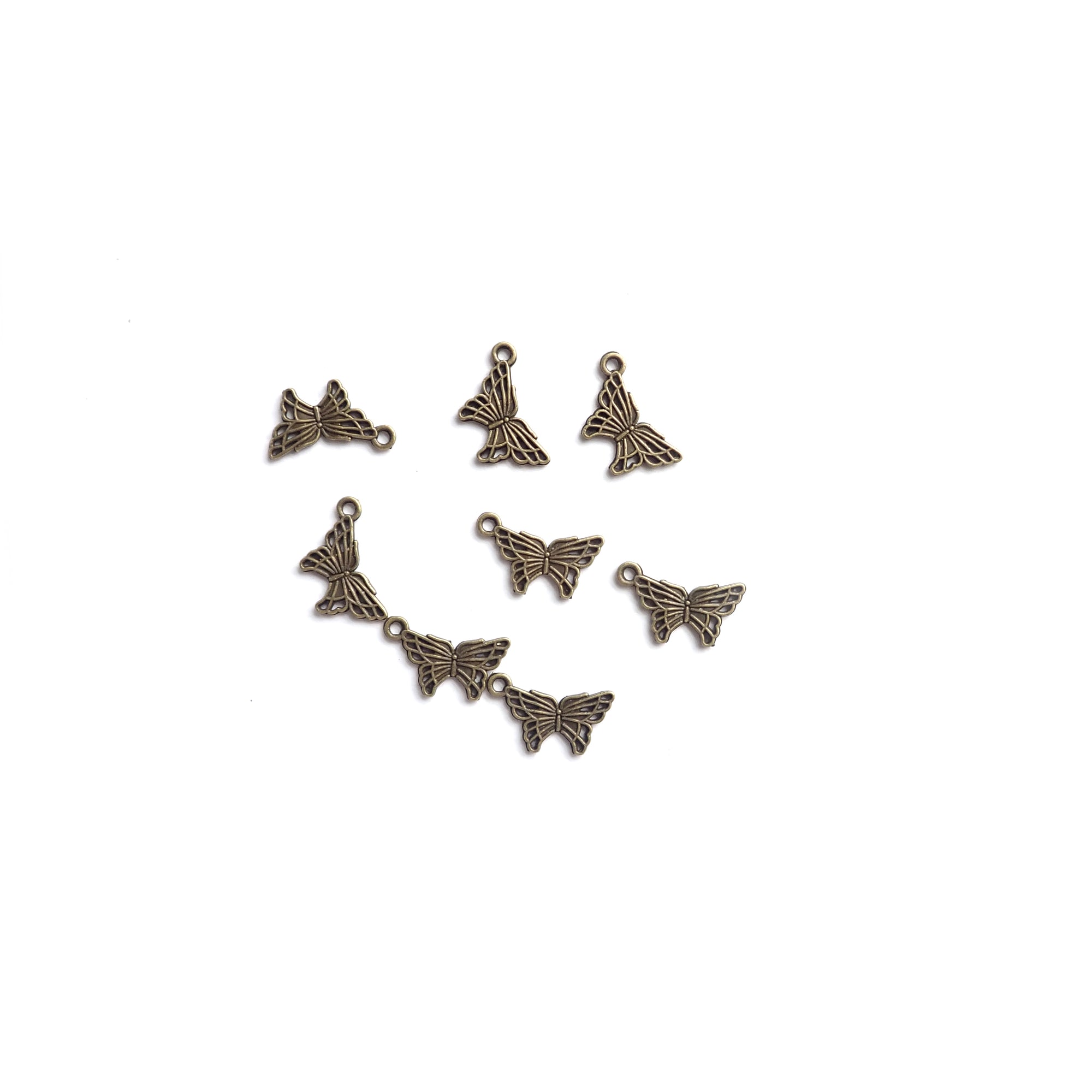 Butterfly Metal Charms (corner loop), Antique Bronze Color, about 8 charms