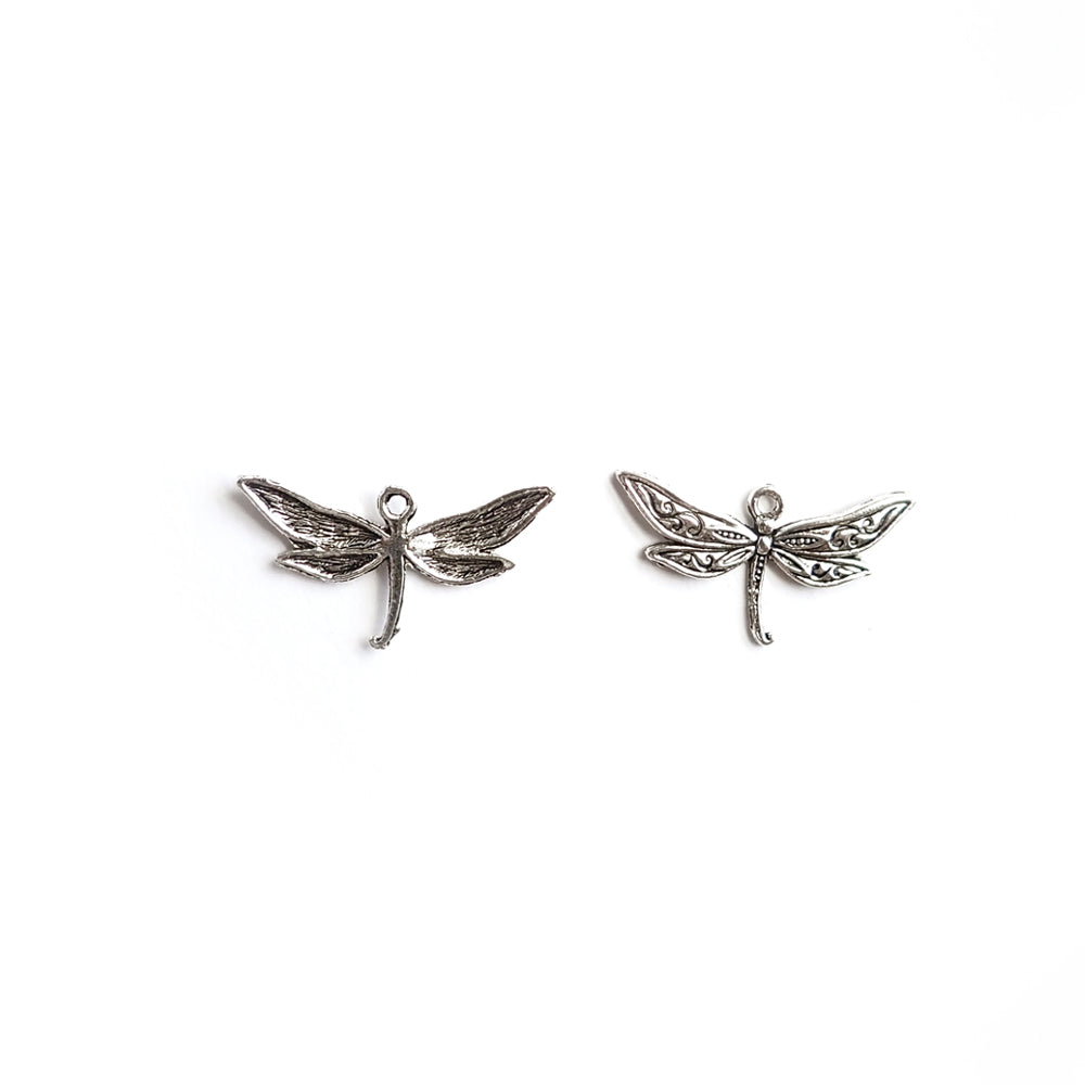 Large Dragonfly Metal Charms, Silver Color, 5 charms