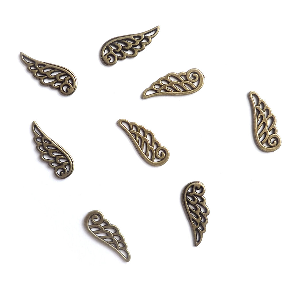 Scroll Angel Wing Metal Charms, Antique Bronze Color, about 8 charms, for making bracelets & jewelry