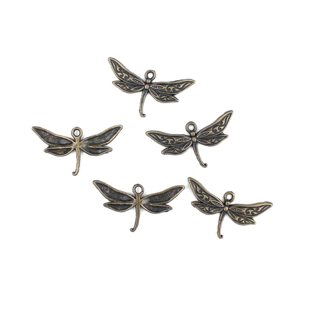 Large Dragonfly Metal Charms, Antique Bronze, 5 charms