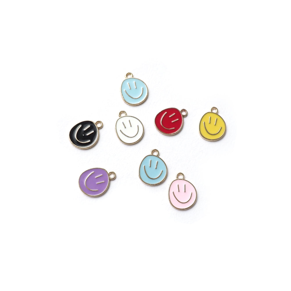 Enamel Smiley Face Metal Charms, Random Colors, 8 charms, for jewelry making & crafts