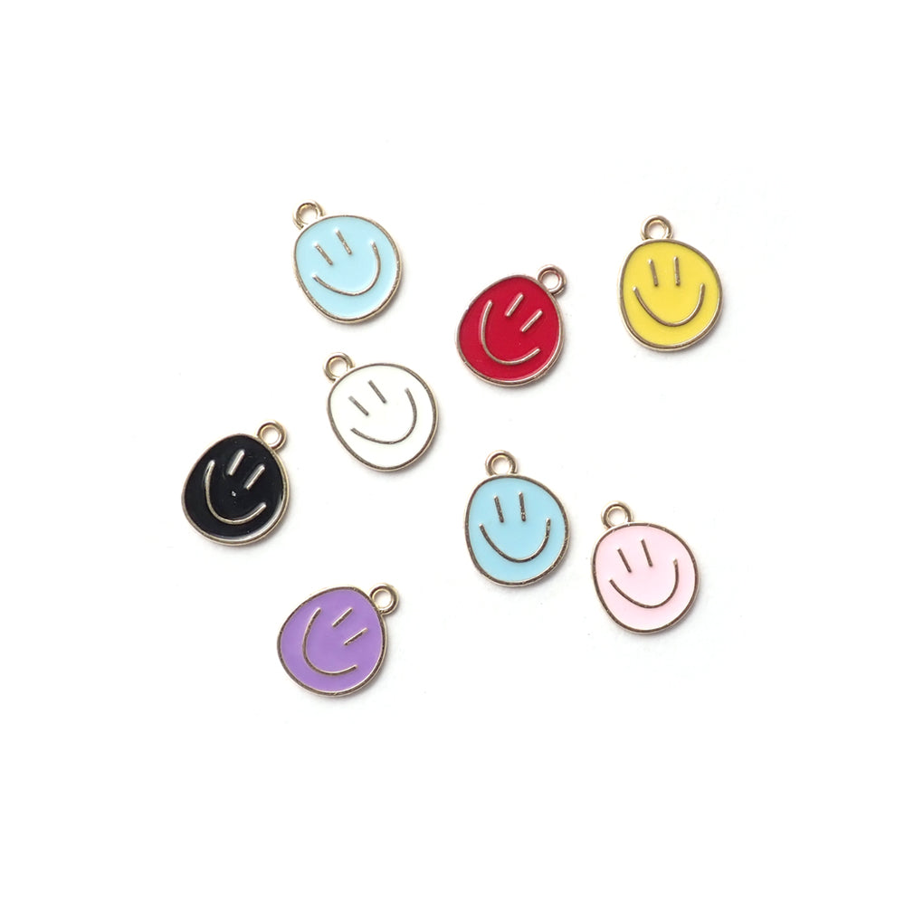 Enamel Smiley Face Metal Charms, Random Colors, 8 charms, for jewelry making & crafts