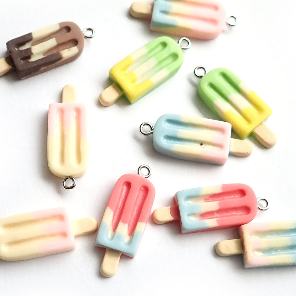 Plastic Popsicle Charms, Mixed Colors, 10 charms