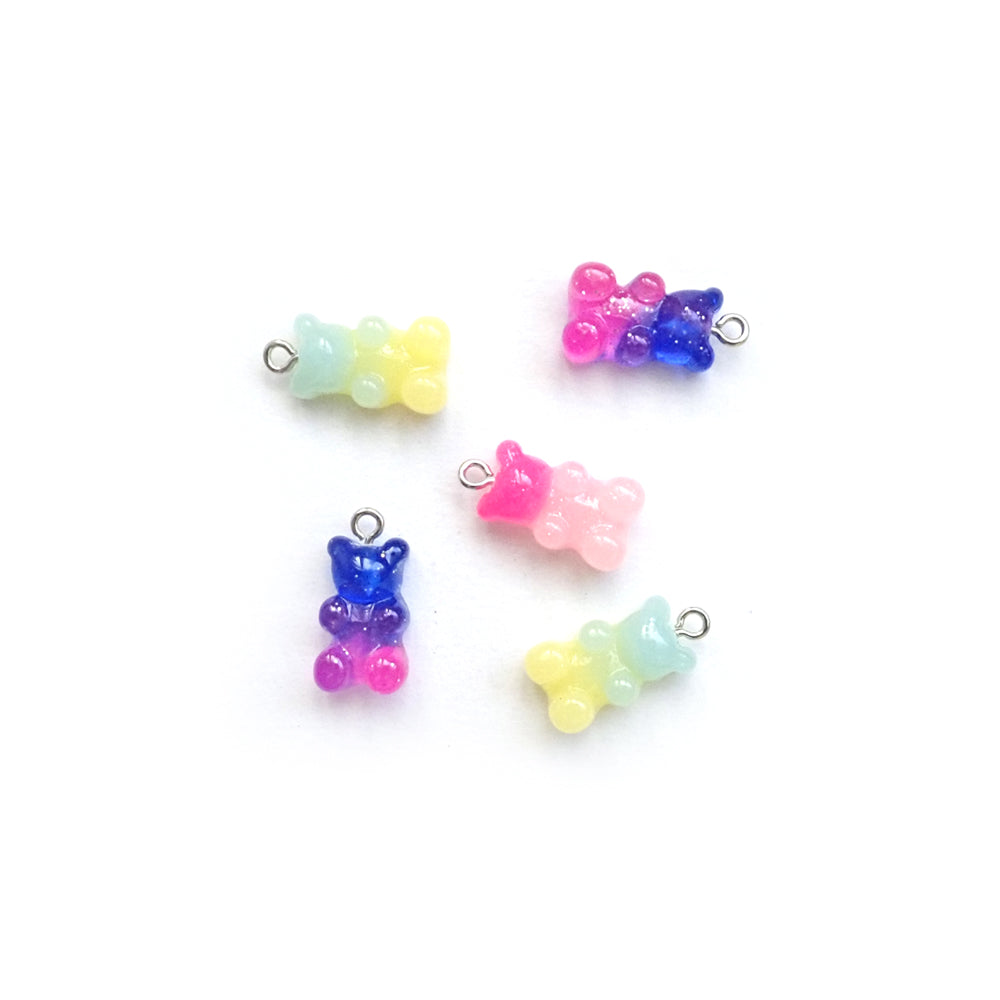 Teddy Bear Resin Charms, Two Tone, Mixed Colors, 8 charms