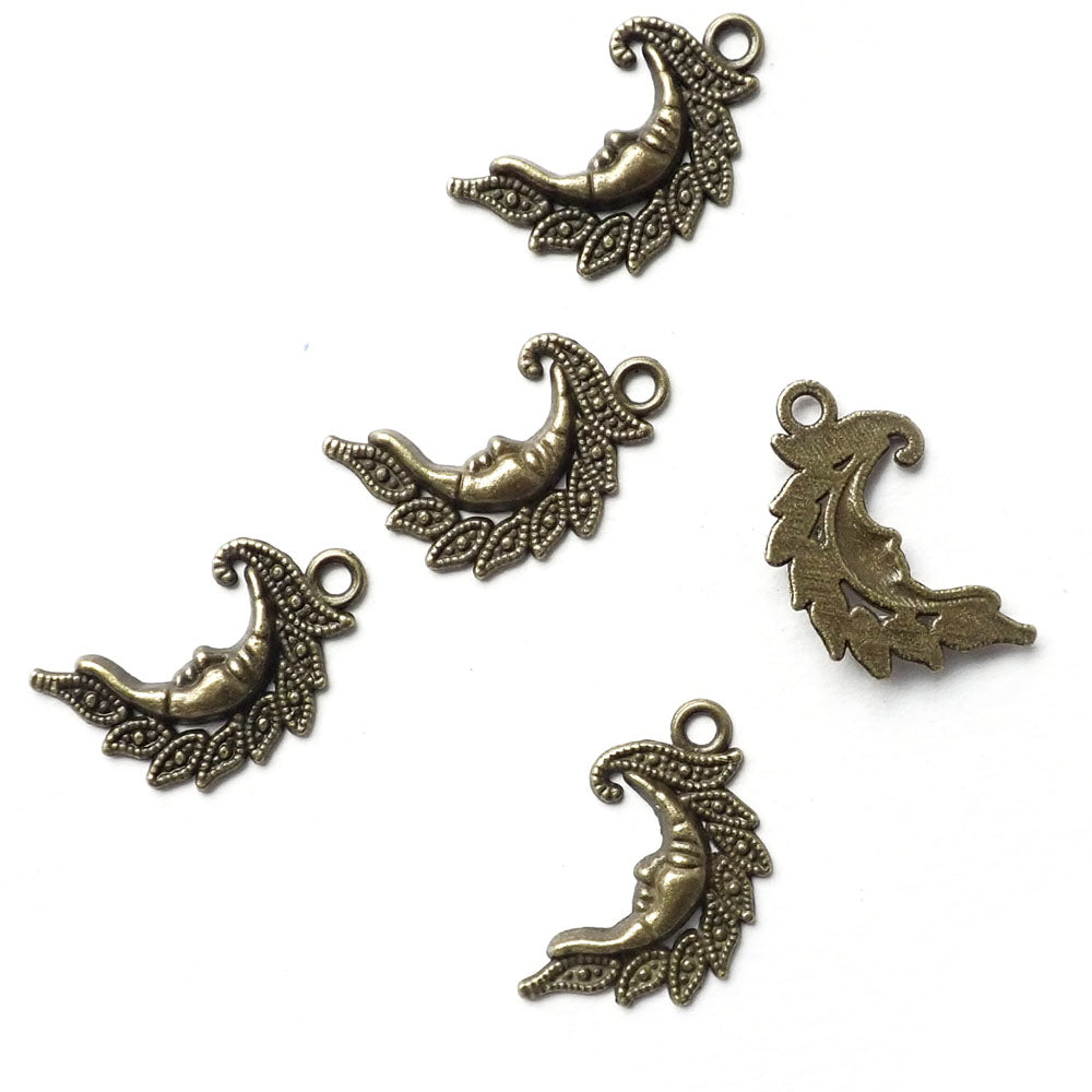 Orrnate Moon Metal Charms, Antique Bronze Color, 5 charms