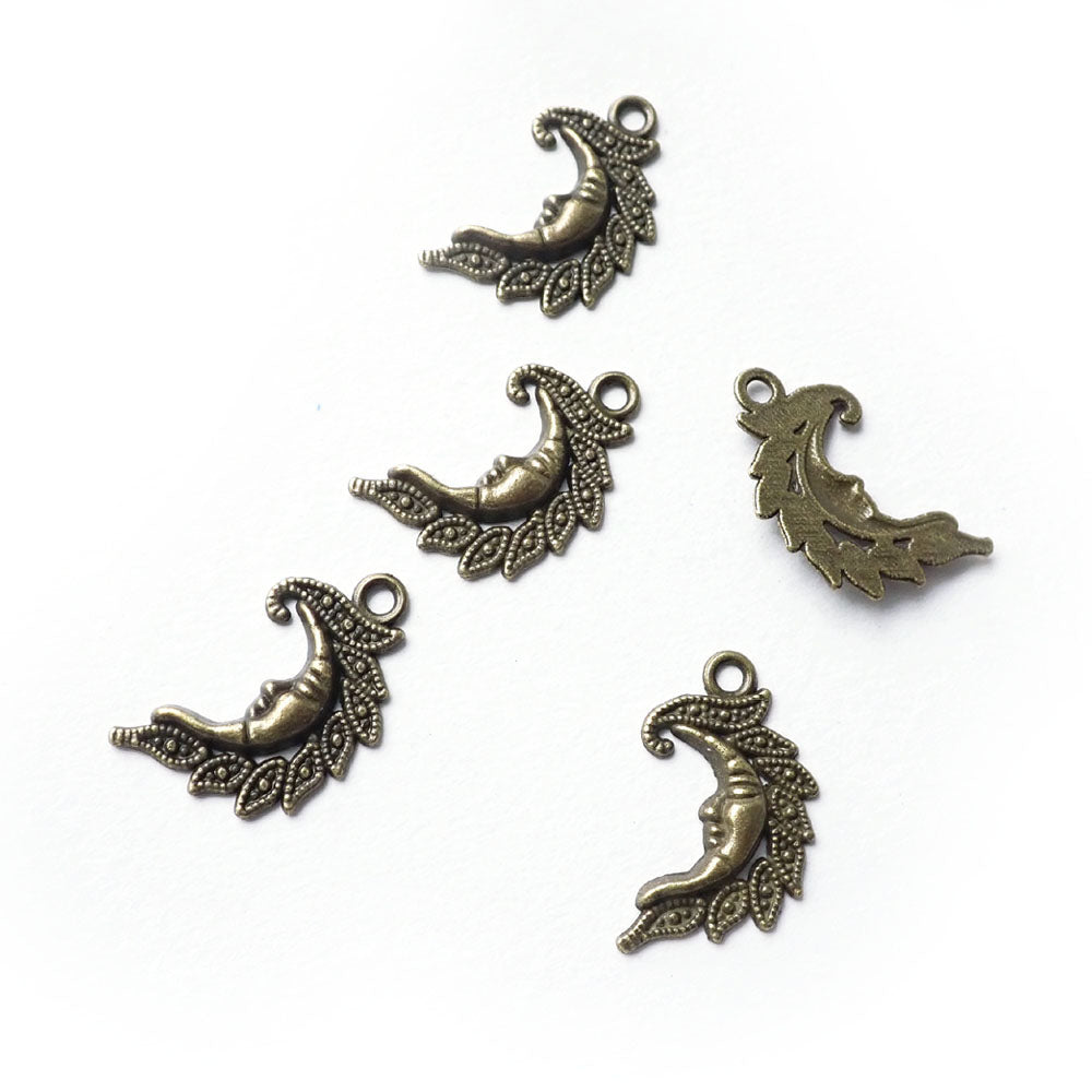Orrnate Moon Metal Charms, Antique Bronze Color, 5 charms