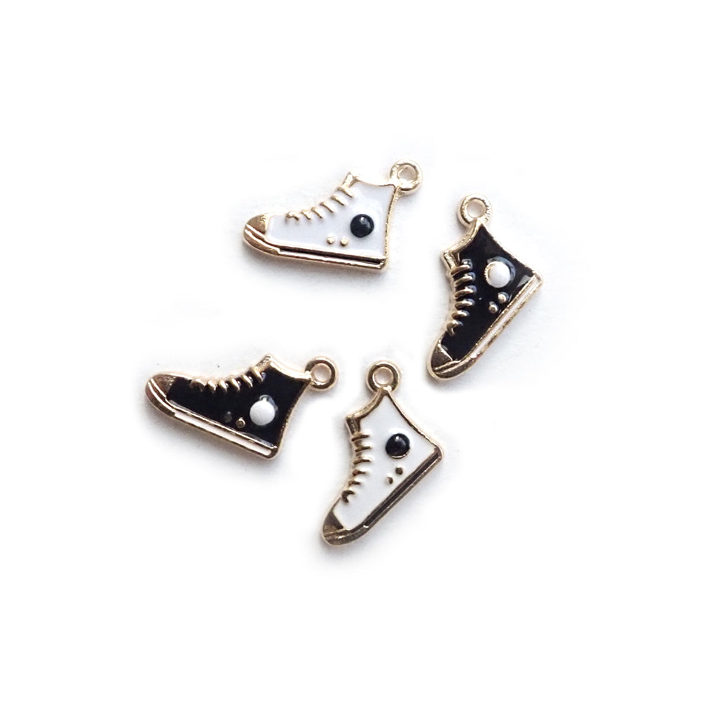 Black & White Enamel Sneaker Metal Charms Mix Colors, 4 charms, for jewelry making & crafts