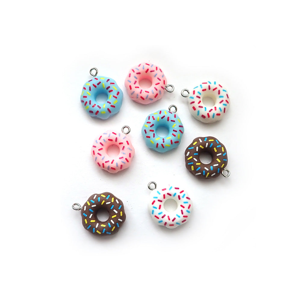 Plastic Donut Charms, Random Colors, 8 charms, for jewelry making & crafts