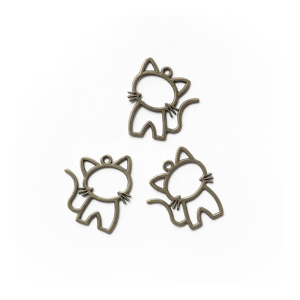 Hollow Cat Metal Charms, Antique Bronze Color, about 3 charms, for jewelry making &amp; crafts