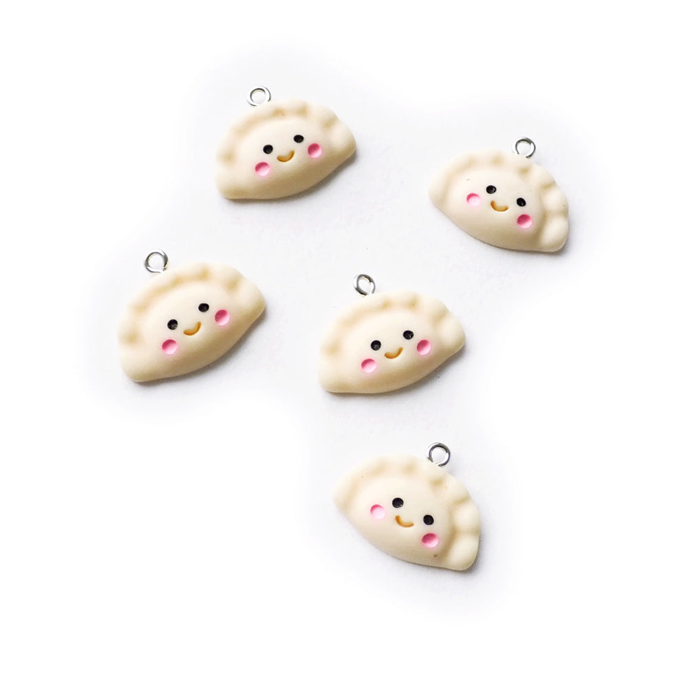 Dumpling Smiley Plastic Charms, 5 charms, for jewelry making & crafts