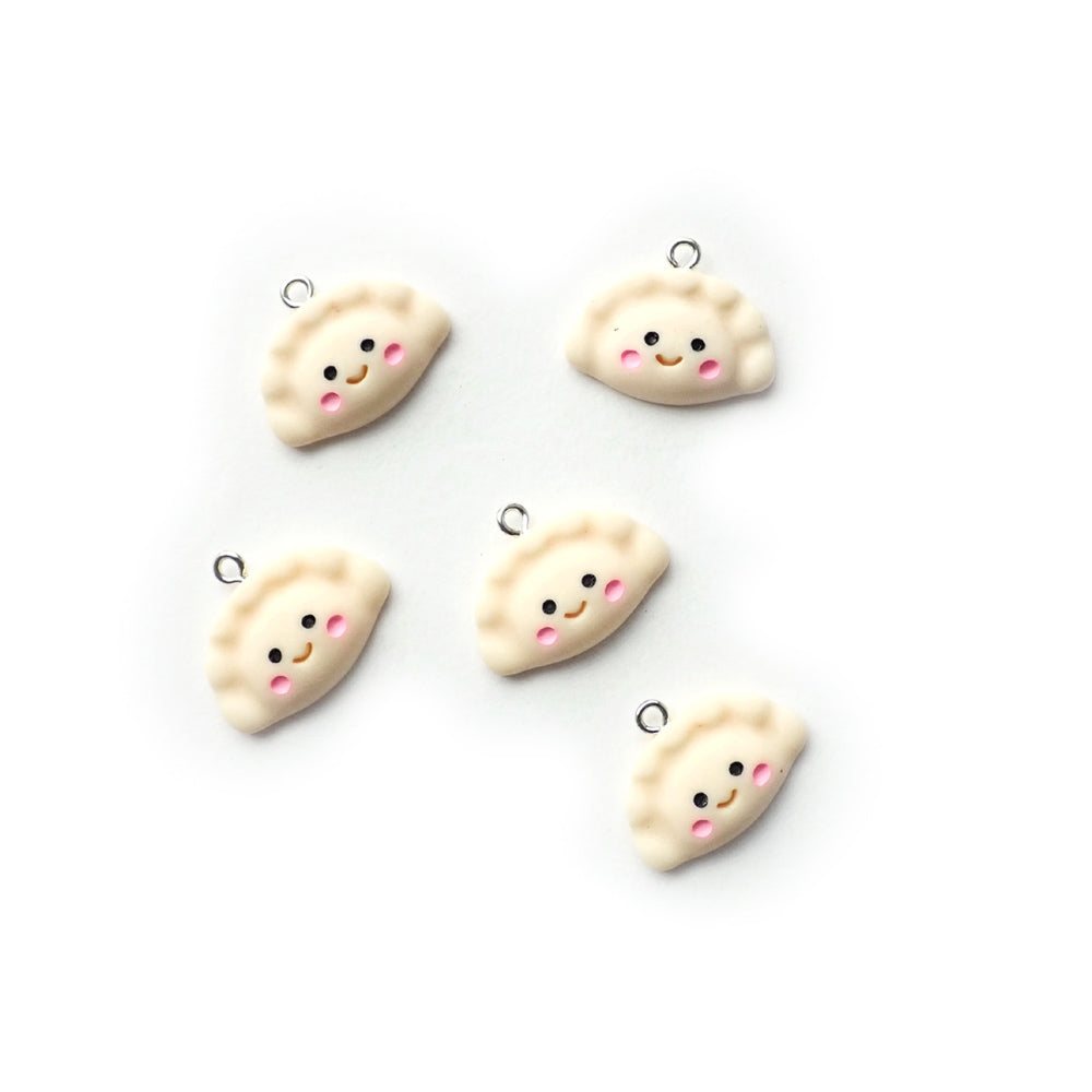 Dumpling Smiley Plastic Charms, 5 charms, for jewelry making & crafts