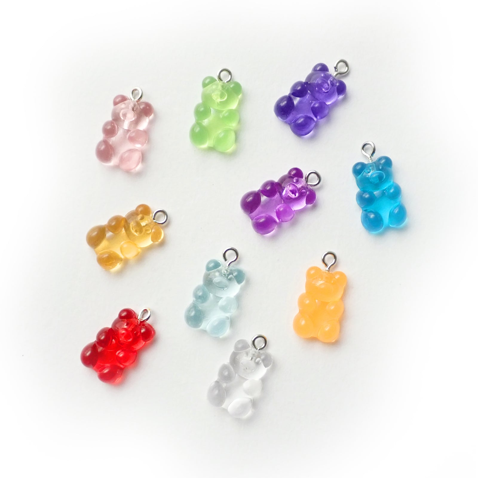 Teddy Bear Resin Charms, Mixed Transparent Colors, about 10 charms, for jewelry making & crafts