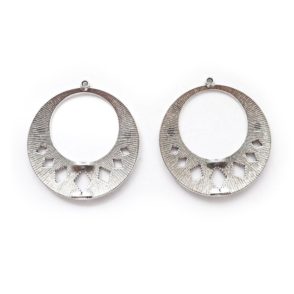 Aztec Design Vintage Style Earring Pendant Findings, Silver Tone, 2 charms