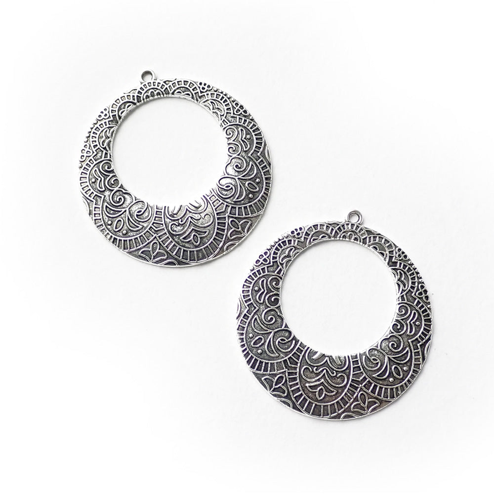 Floral Vines Vintage Style Earring Pendant Findings, Silver Tone, 2 charms