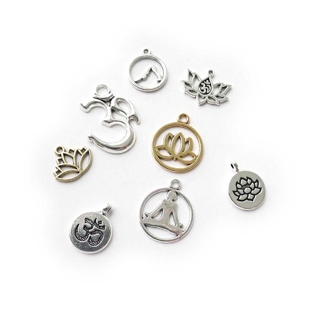 Yoga Zen Theme Metal Charms, Mixed Designs, 8 charms