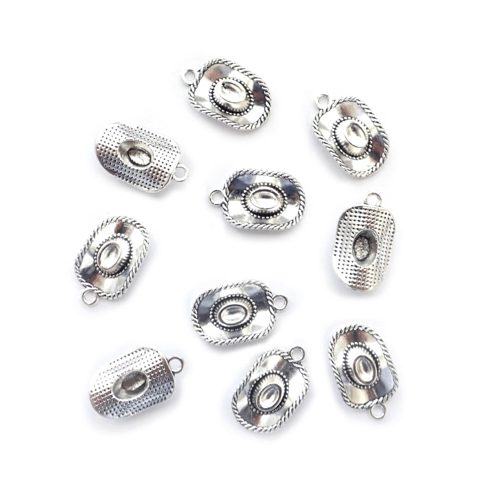 Cowboy Hat Metal Charms, Silver Tone Color, about 10 charms, for making bracelets & jewelry