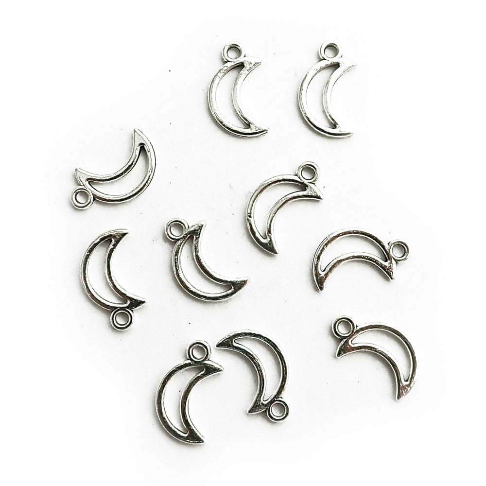 Simple Outline Moon Charms, Silver Tone Color, 10 charms