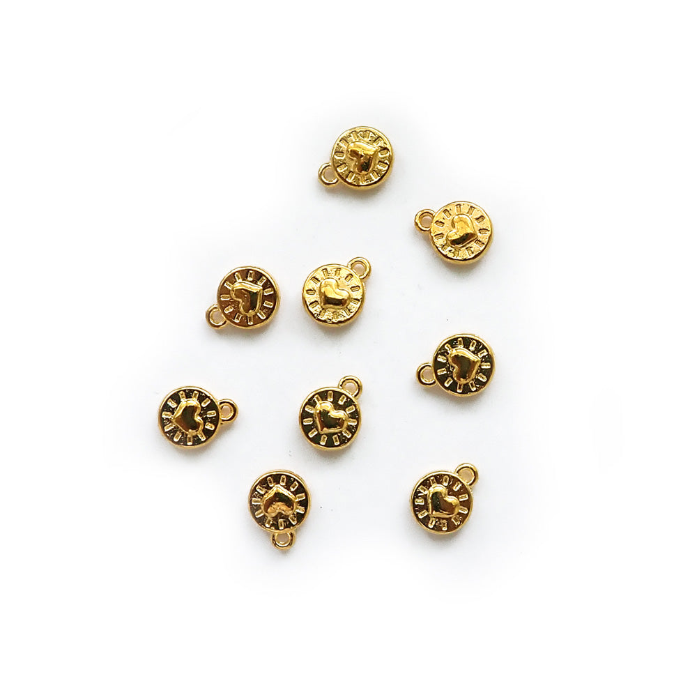 Round Heart Metal Charms, Gold Tone Color, about 9 charms