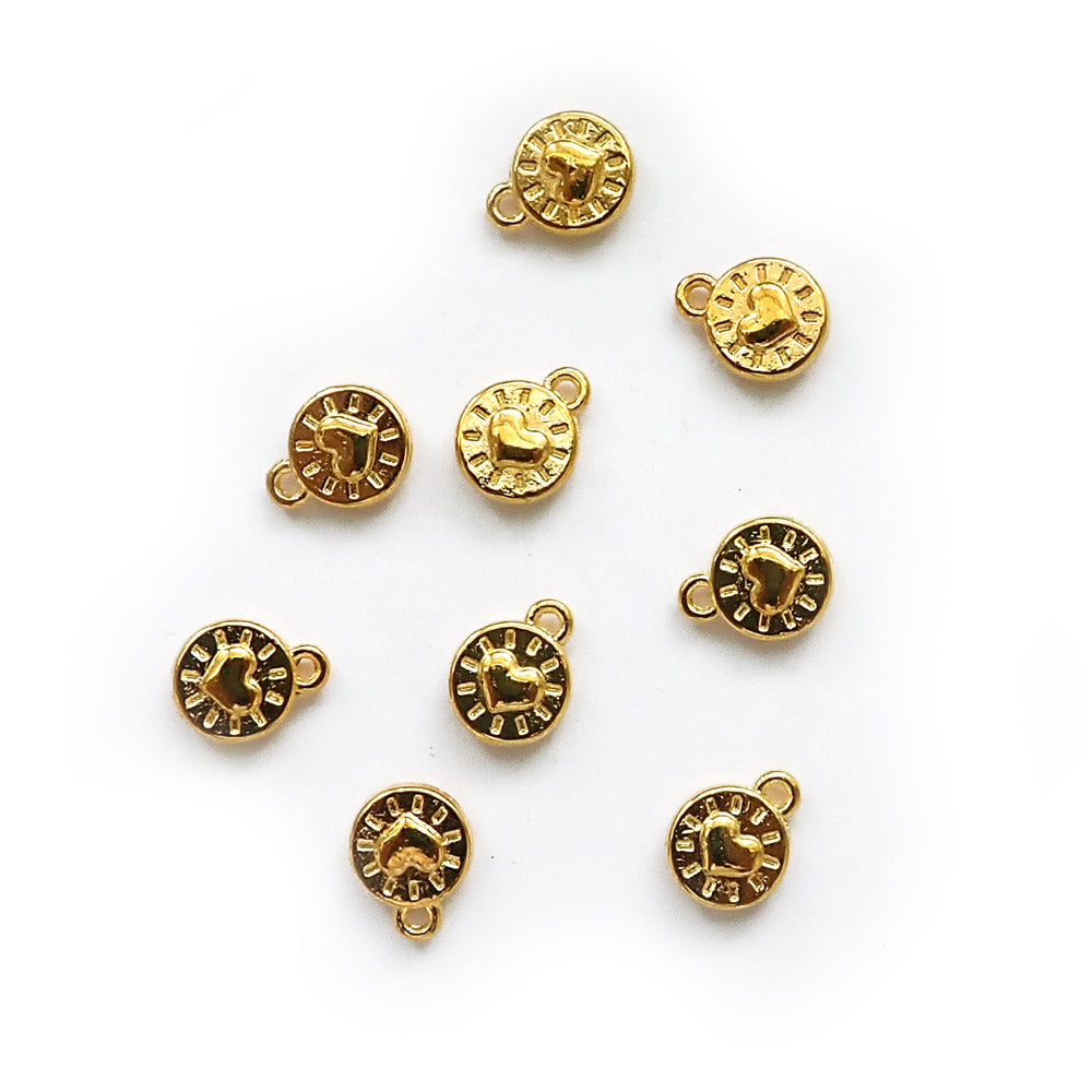 Round Heart Metal Charms, Gold Tone Color, about 9 charms