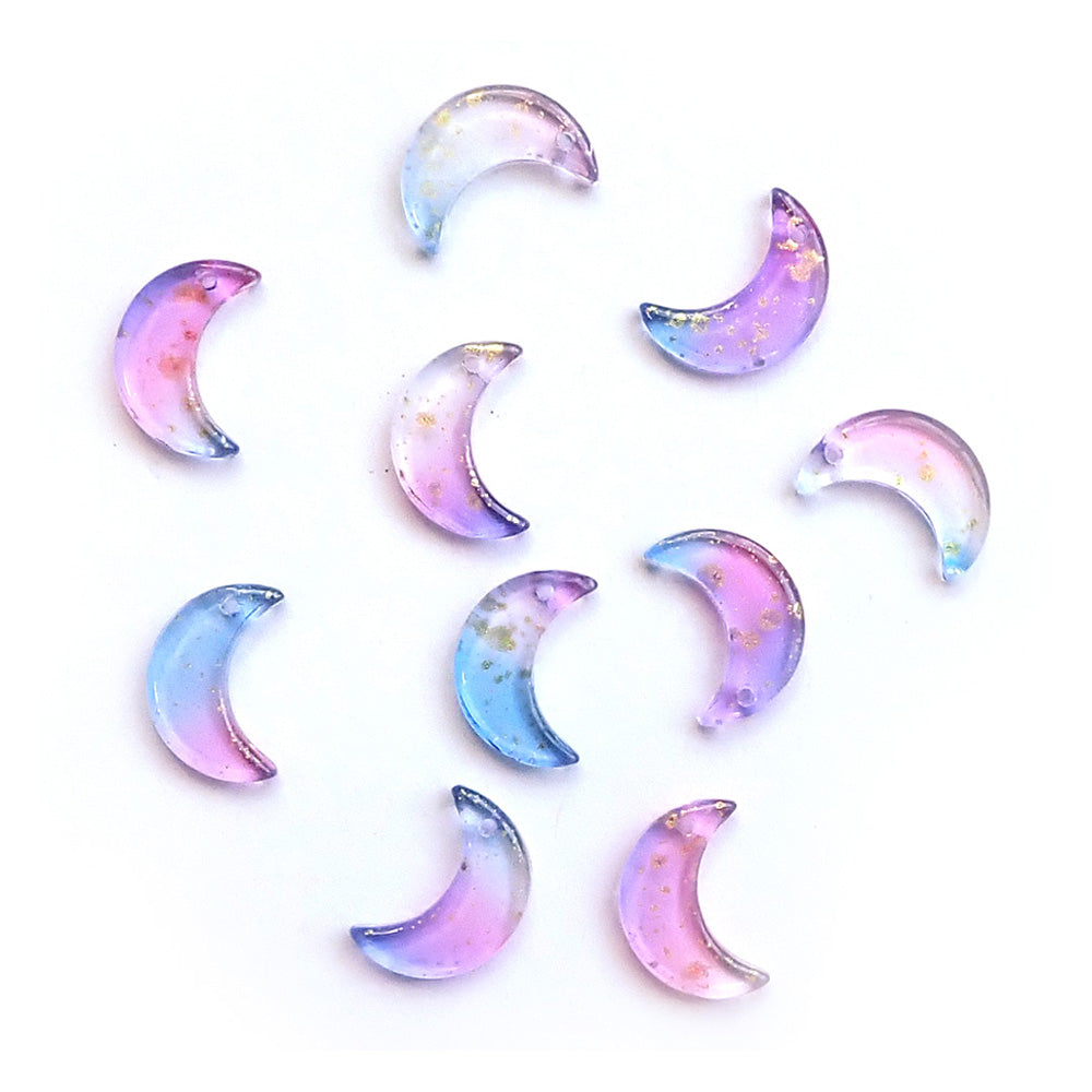 Glass Moon Charms, Multicolor w/ Gold Flecks, about 10 charms