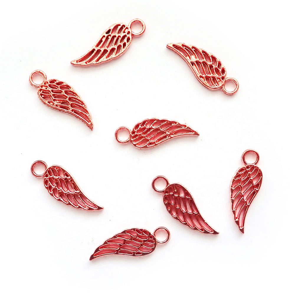 Angel Wing Metal Charms, Rose Gold Copper Color, about 8 charms