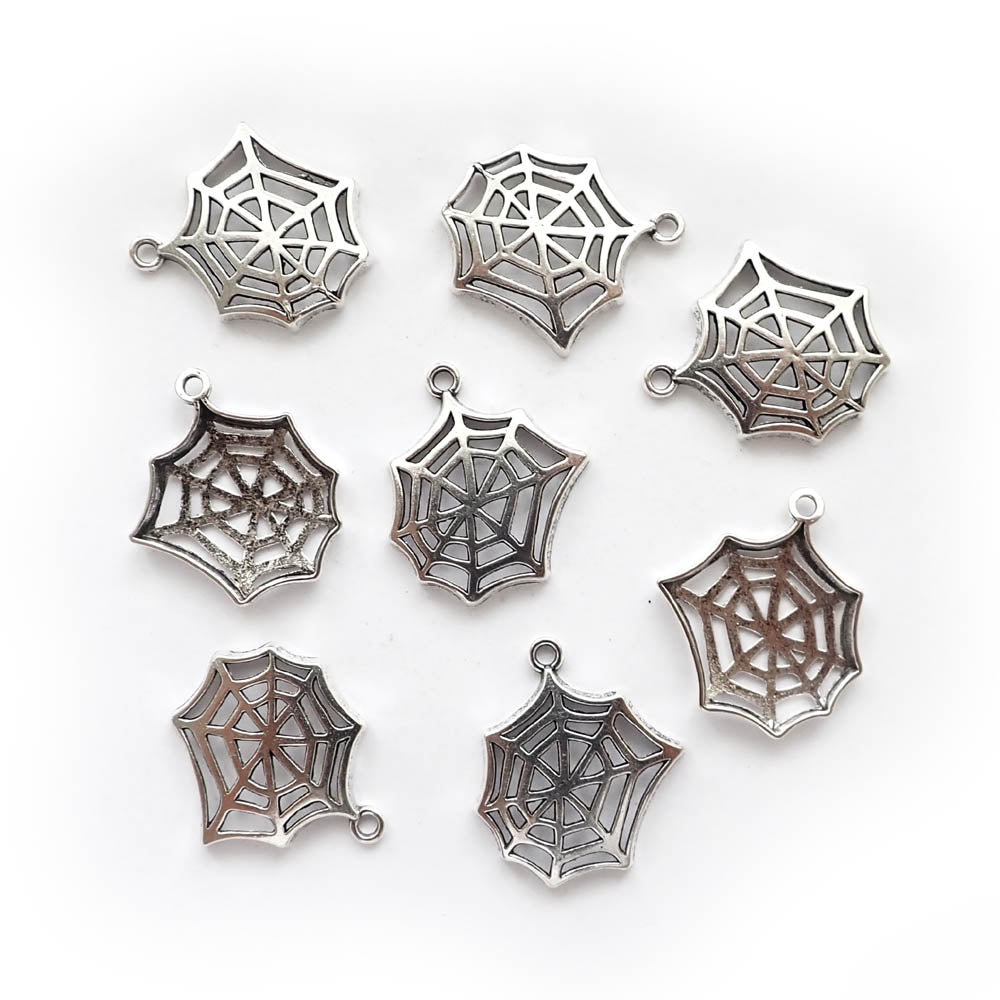 Halloween Spider Web Metal Charm, Silver Tone, about 8 charms