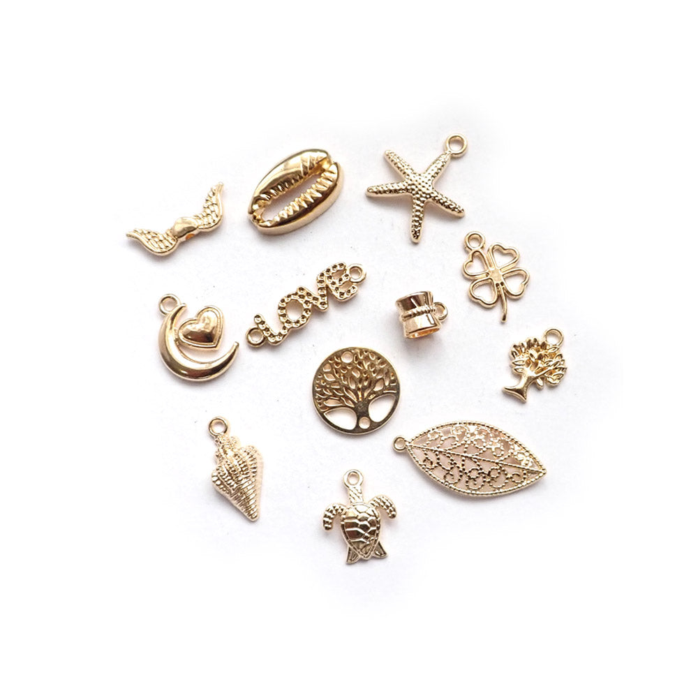 Surprise Metal Charm Mix, Gold Tone, 11 charms