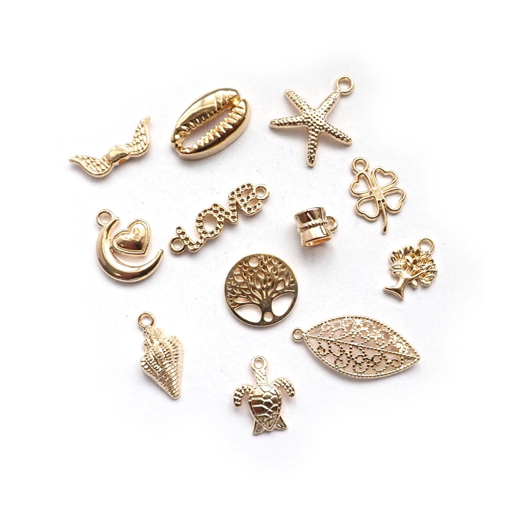 Variety Pack Metal Charm Mix, Gold Tone, 11 charms, for making bracelets & jewelry