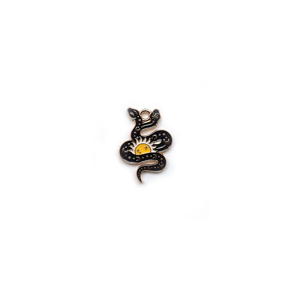 Enamel Black Snake & Sun Metal Charm, 1 charm